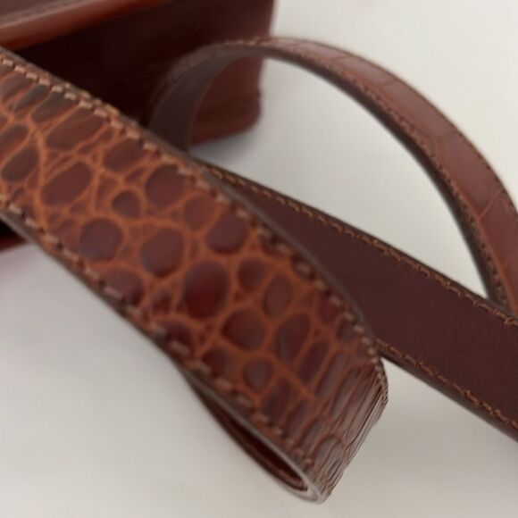 Vintage Brighton Brown Croc Embossed leather leaf Metal Details Crossbody Purse - Picture 7 of 13